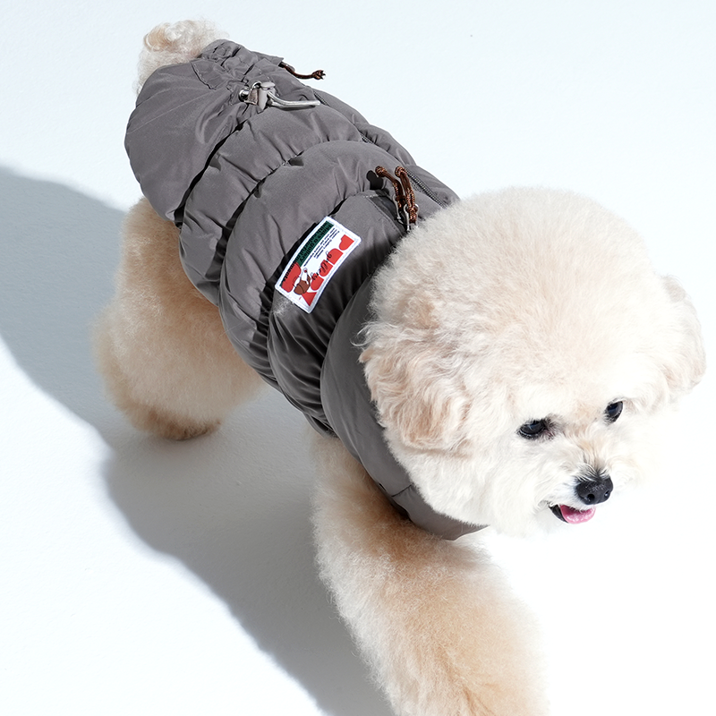 poodle wearing Kiroro cloud padding vest in mocha grey color