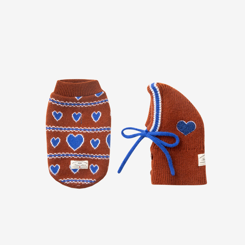 Love Edition Knit Vest & Bonnet set in brown color