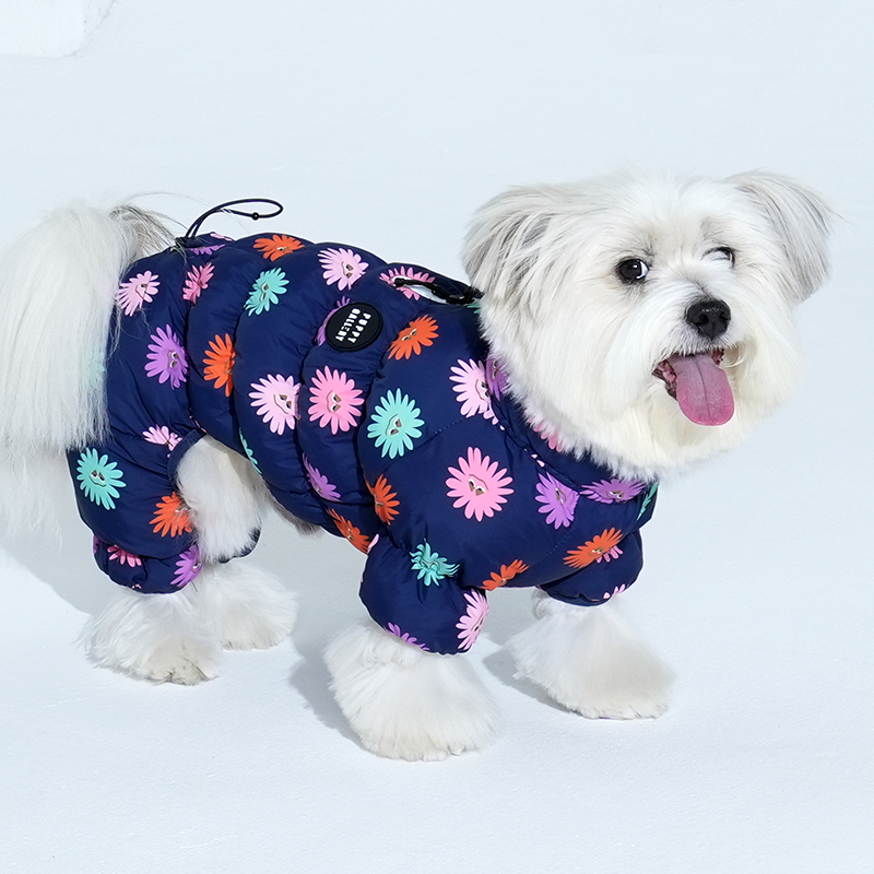 mix dog wearing anemone cloud all in one  in navy color