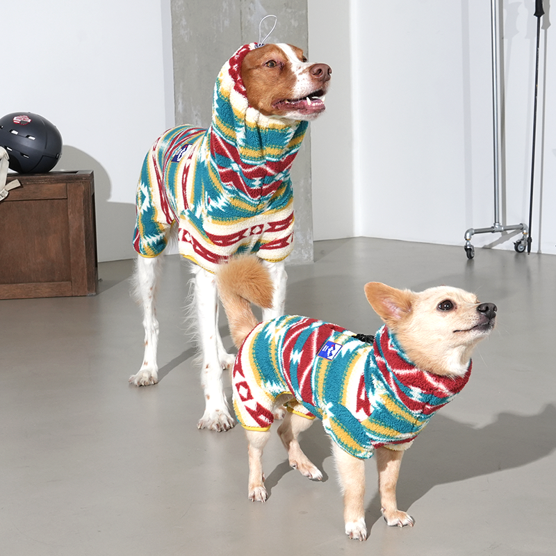 Mix and Brittany Spaniel in sherpa fleece all in one
