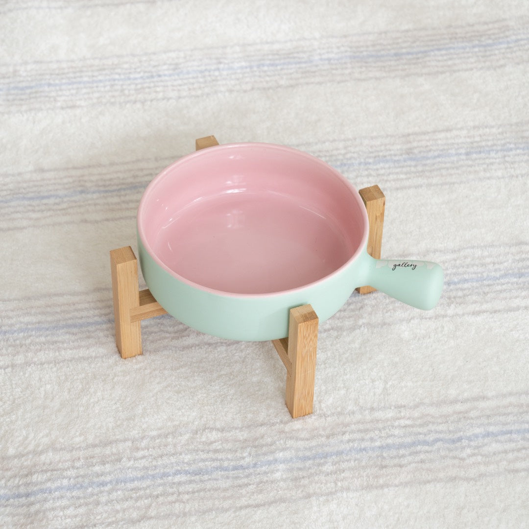 Nordic Color-Block Ceramic Pet Bowl - With stand