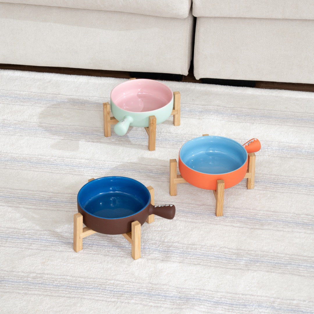 Nordic Color-Block Ceramic Pet Bowl - With stand