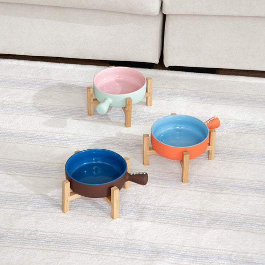 Nordic Color-Block Ceramic Pet Bowl - With stand
