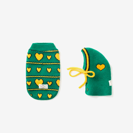 Love Edition Knit Vest & Bonnet set in green color